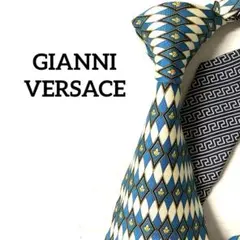 ヴェルサーチ　VERSACE ネクタイ　チェック　ドット　ブルー系のサムネイル