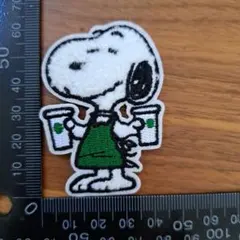 [匿名発送] スヌーピー　ワッペン　アップリケ　コーヒー　モコモコ