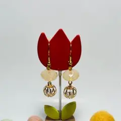 くすみ系オレンジビーズのオリエンタルピアス☆イヤリングピアス樹脂変更OK☆