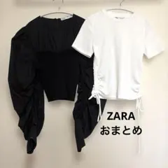 ZARA黒いパフスリーブクロップドトップス.カットソーおまとめM