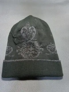 ダークグレー ニットビーニー 装飾的な模様(グリッター)