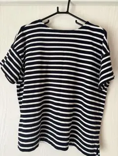 無印良品　ボーダーボートネック半袖Tシャツ　ブルーボーダー　XL