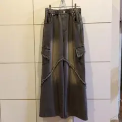 ダークグレー　ワイド　デニム　パンツ　サイドポケット付き M　ダメージ加工