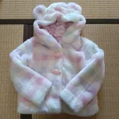 メゾピアノ チェック柄 クマ耳フード付き ファーブルゾン 120