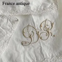 フランスアンティーク イニシャル刺繍とレースパイピング コットンスカーフ