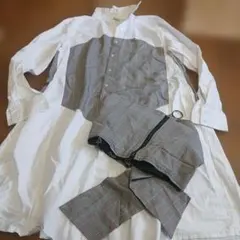 ウエストニッパーベルト付き チェック ロングシャツ