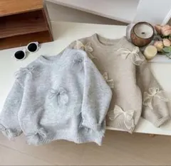 【新品未使用】韓国キッズ服リボン付きニットセーター100cm