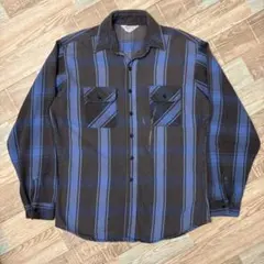 人気カラー 80s FIVEBROTHER ネルシャツ 青 黒 L TALL