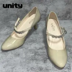 【美品】unity ユニティ エナメル パンプス ビジュー ストラップ 23.5
