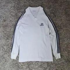 90s 　アディダス　トレフォイル　刺繍ロゴ　長袖シャツ　スキッパーシャツ