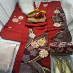 朱赤正絹振袖フルセット等 袋帯 帯締め 帯揚げ 半襟 重ね襟 成人式卒業式に