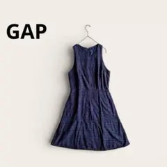 GAP ノースリーブワンピース レース刺繍 インド製コットン Aライン ネイビー