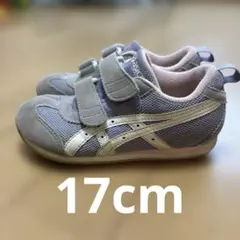 ASICS グレー ピンク スニーカー ベルクロ17cm