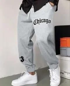 【新品】 メンズ グレー スウェット L パンツ ウエスト紐 シンプル シカゴ