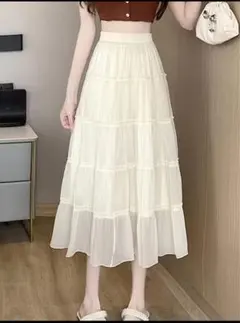 アイボリー シフォン フレアスカート