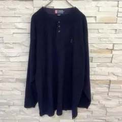 90s CHAPS チャップス ヘンリーネック フリース セーター ロゴ刺繍