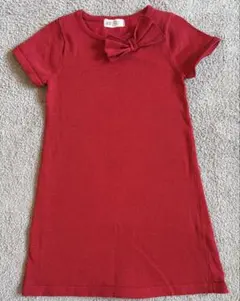H&M 赤 リボン付き 半袖ワンピース 6-8Y