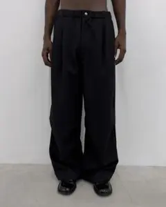 2 CS stripe cross tuck drape slacks グレー - メルカリ