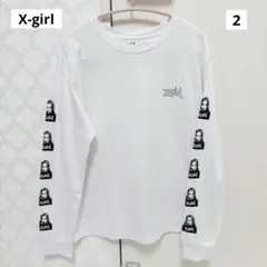 【美品】X-girl エックスガール 袖プリ FACE ロンT 白 ホワイト 2