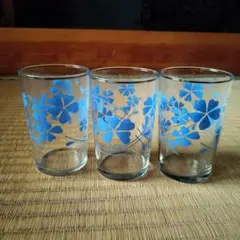 昭和レトロ グラス コップ タンブラー 青い花柄 3個