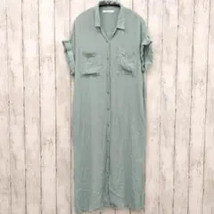 ☆ アメリカンホリック ☆ 楊柳Ｗポケット開襟ワンピース ブルー系 M