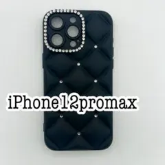 iPhone12promax シルバーストーン キルティングケース　ブラック　黒