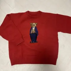 レッド ニットセーター 刺繍 クマ