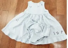 水色 花柄刺繍 ワンピースとパンツセット