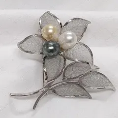 新品　南洋真珠　タヒチ黒蝶真珠　ブローチ　コサージュ　マルチカラー