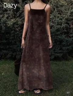 SHEIN ベロア キャミワンピース ロング丈 ペイズリー柄