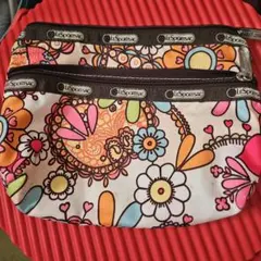 LeSportsac 花柄ポーチ 2つジッパー付き