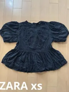 ZARA ブラック 半袖 レースブラウス XS