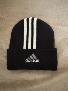 adidas サッカー ニット帽 黒 ストライプ