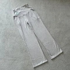 マタニティズボン　ワイドパンツ　ベージュ リブ編み フレアパンツ M