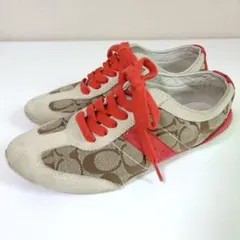 COACH コーチ シグネチャー柄 レザー キャンバス スニーカー 23.5
