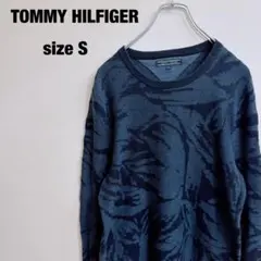 TOMMY HILFIGER 総柄 クルーネックニット ネイビー Sサイズ