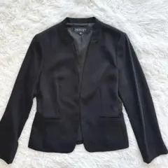 INDIVI 日本製 ノーカラーVネックジャケット 黒 手洗い可 冠婚葬祭　F