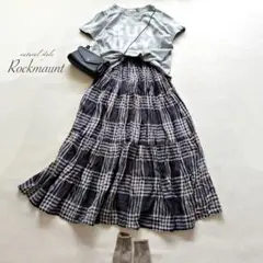 ロックマウント リネン チェック ティアード スカート 麻 100 ナチュラン