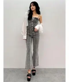 GYDA バックリボンデニムロンパース