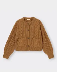 【値下げ中‼️】GU ケーブルクロップドカーディガン BROWN