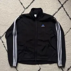 90s adidas トラックジャケット　フリース　ブラック　刺繍ロゴ　M