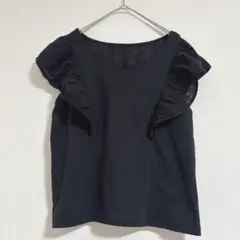 アースミュージックアンドエコロジー ブラック フリル袖トップス 大人可愛い