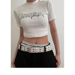 □ダブルハトメベルト　白　y2k　ダブルピンベルト　グランジ　スケーター　sk8