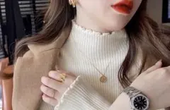 裏起毛 タートルネック ブラック ハイネック ニット セーター リブ 無地 厚手