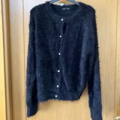 GU ブラック シャイニークルーネックカーディガン