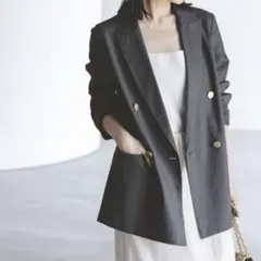 美品 25SS NOBLE ノーブル 麻ストレッチピークドラペルダブルジャケット