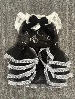 犬用フリルドレス 黒と白のレース　Mサイズ