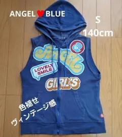 ANGEL♥️BLUEフードジッパーベストSサイズ