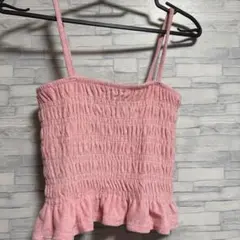 H&M フリル付きピンクキャミソール　春　夏