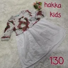 【130】hakka　キッズ　ワンピース　花柄　五分丈　綿100